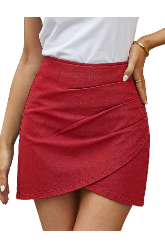 Women's Tulip Hem Shirred Washed Casual Bodycon Short Denim Skirt
