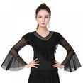 thumbnail image 1 of Women's Latin Long Sleeve Tops Lace-Up Ballroom Belly Latin Practice Dance Top Shirts Costume, 1 of 4
