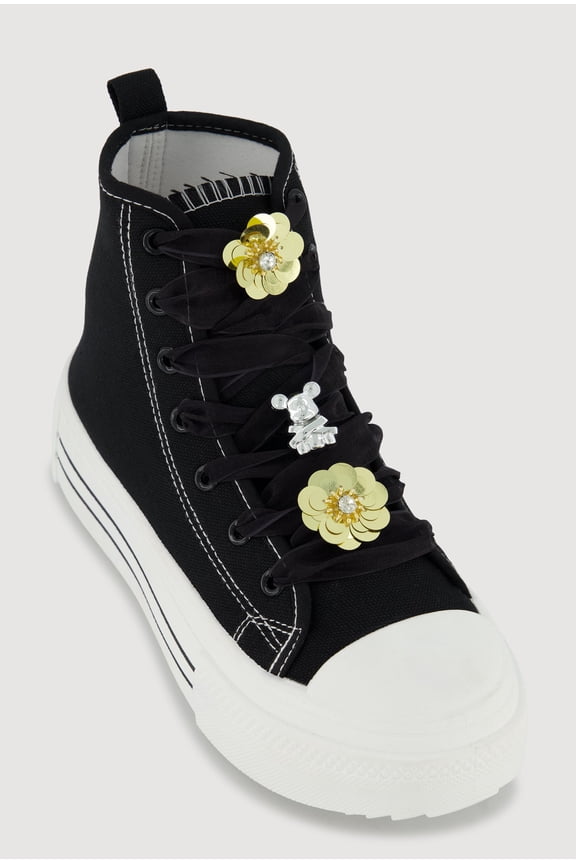 Women's Tulle Lace Up Charm Platform High Top Sneakers