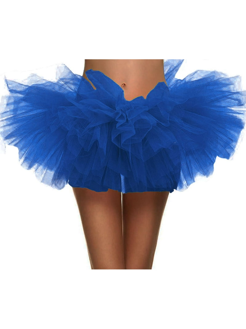 Women's Tulle Layered Ballerina Dancer Tutu Mini Skirt, Royal Blue