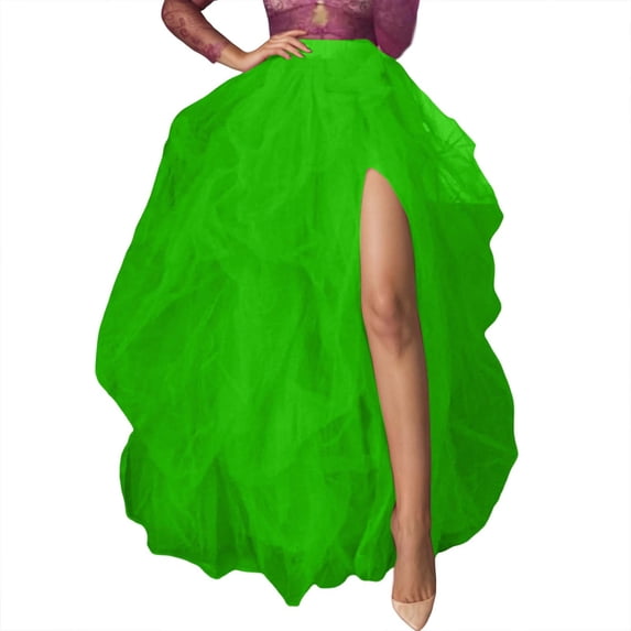 Women's Tulle Maxi Skirt Floor Length Layered High Waist Split Skirt A-Line Puffy Mesh Tutu Skirt for Wedding Party