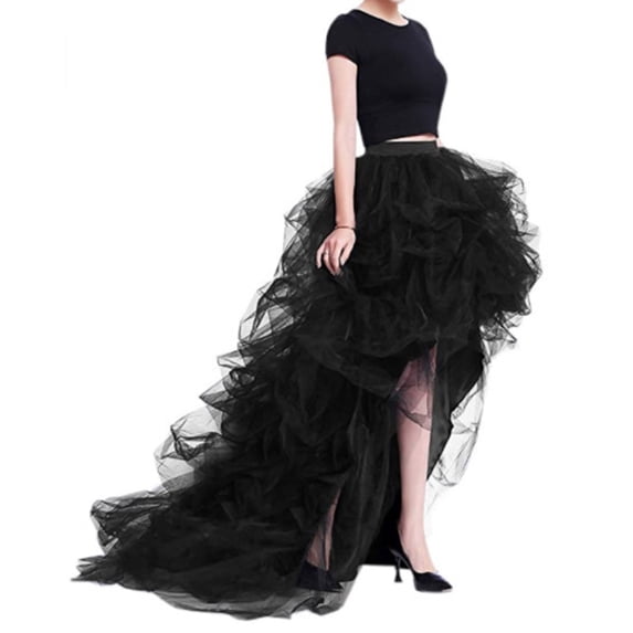 Women's Tulle Maxi Skirt High Waist Floor Length Layered High Low Skirt A-Line Mesh Tutu Skirt for Wedding Party
