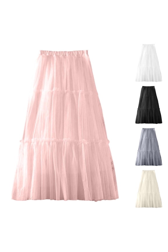 Women's Tulle Midi Skirt A Line Puffy Pleated Mid Length Skirt Grey XL