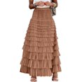 thumbnail image 1 of Women's Tulle Midi Skirt Elastic High Waist A-Line Ruffle Tiered Layered Mesh Puffy Long Maxi Skirt, 1 of 11