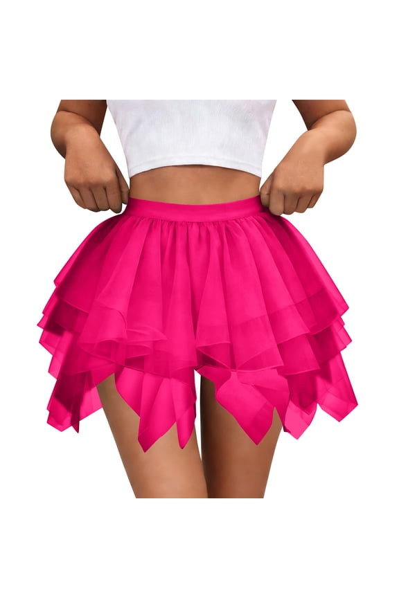 Women's Tulle Mini Skirt Ruffled Mesh Puffy Ballet Tutu Skirts 50s Carnival Party Elastic Waist Bubble Dance Skirts