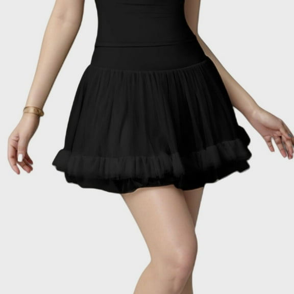 Women's Tulle Mini Skirt with Soft Lining and Layered Ruffle Hem for a Whimsical Ballet-Inspired Look - Small, Black