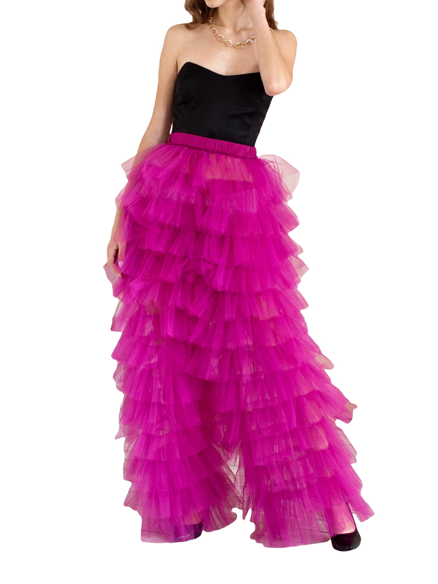 Women's Tulle Pants Puffy Solid Color Multi-Layer Ruffle Yarn High Waist  Trousers Mesh Wide Leg Pants