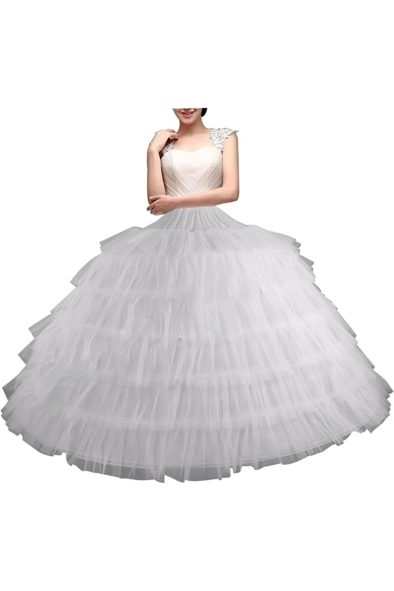 Women's Tulle Petticoat, 1.1m Long, 6 Hoops, Adjustable Crinoline Underskirt for Wedding Dress
