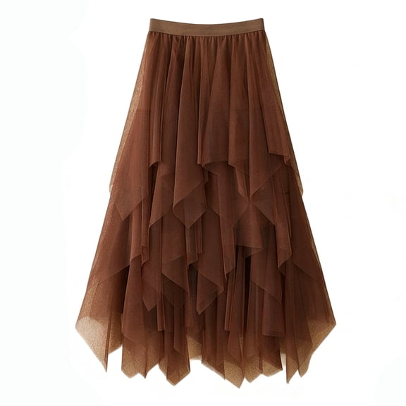 Women's Tulle Skirt Elastic Waist Layered A-Line Midi Irregular Mesh Skirt for Daily Wear, Party, Halloween Costumes