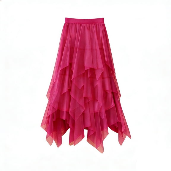 Women's Tulle Skirt Elastic Waist Layered A-Line Midi Irregular Mesh Skirt for Daily Wear, Party, Halloween Costumes