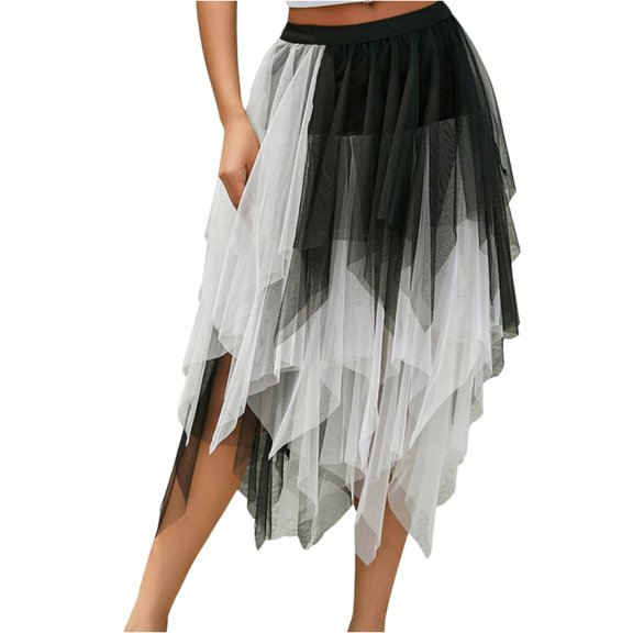 Women's Tulle Skirt Elastic Waist Layered A-Line Midi Irregular Mesh Skirt for Daily Wear, Party, Halloween Costumes