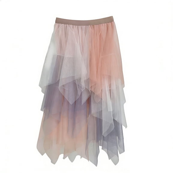 Women's Tulle Skirt Elastic Waist Layered A-Line Midi Irregular Mesh Skirt for Daily Wear, Party, Halloween Costumes