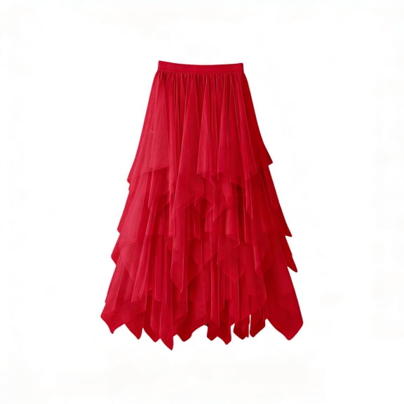 Women's Tulle Skirt Elastic Waist Layered A-Line Midi Irregular Mesh Skirt for Daily Wear, Party, Halloween Costumes