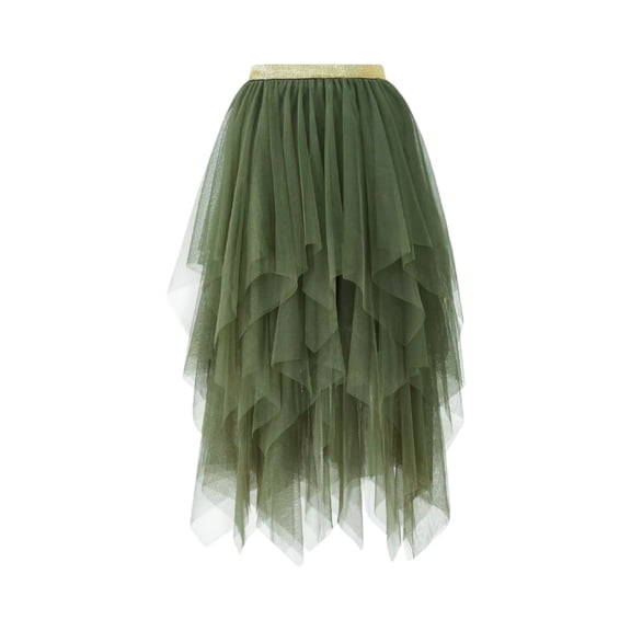 Women's Tulle Skirt Elastic Waist Layered A-Line Midi Irregular Mesh Skirt for Daily Wear, Party, Halloween Costumes