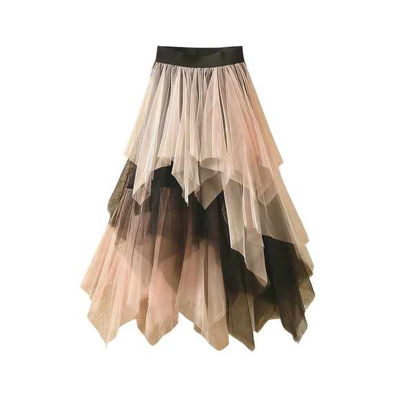 Women's Tulle Skirt Elastic Waist Layered A-Line Midi Irregular Mesh Skirt for Daily Wear, Party, Halloween Costumes