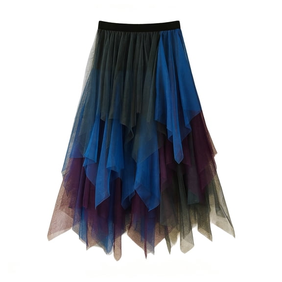 Women's Tulle Skirt Elastic Waist Layered A-Line Midi Irregular Mesh Skirt for Daily Wear, Party, Halloween Costumes