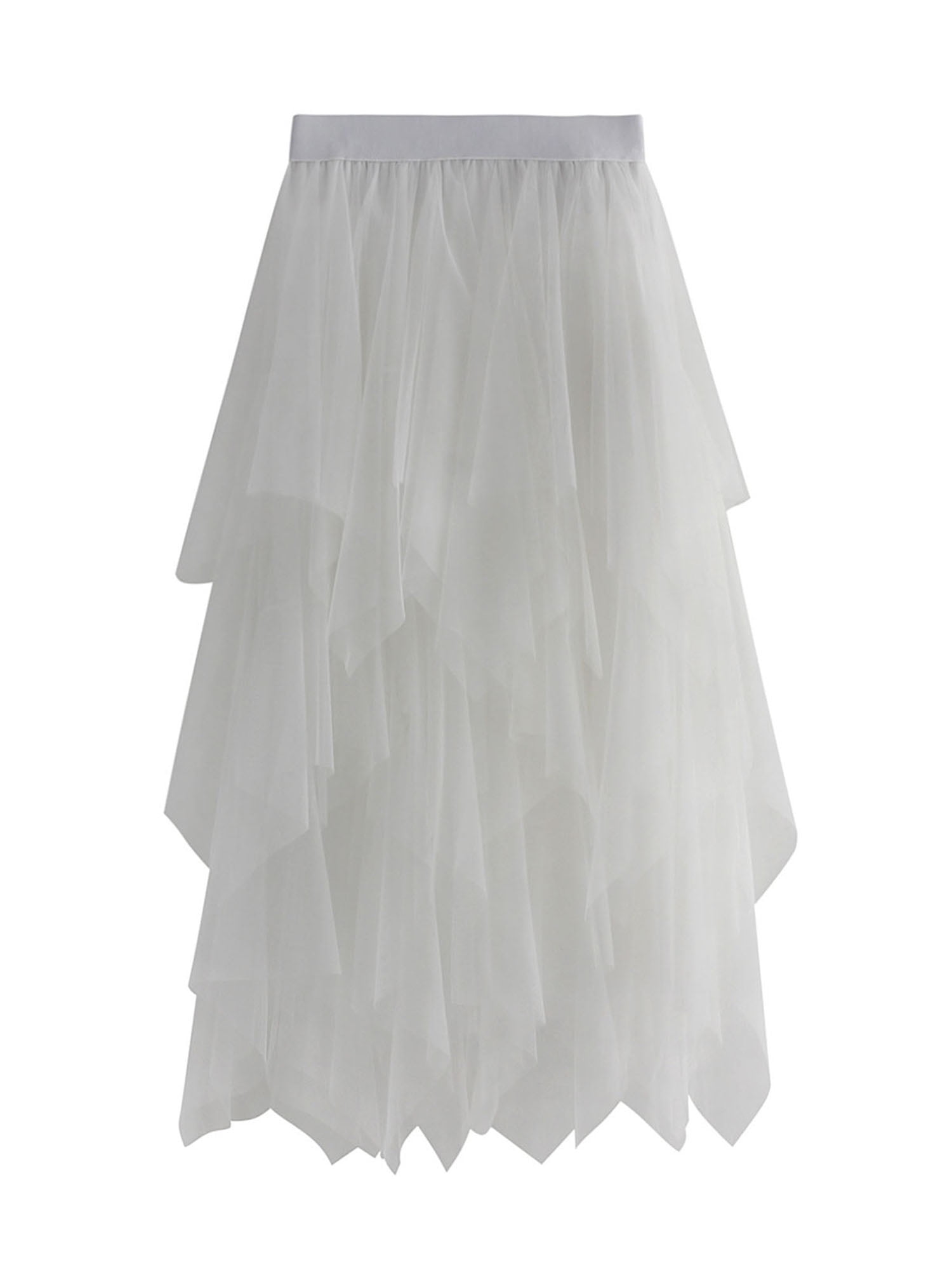 Women's Tulle Skirt High Low Asymmetrical Layered Midi Elastic