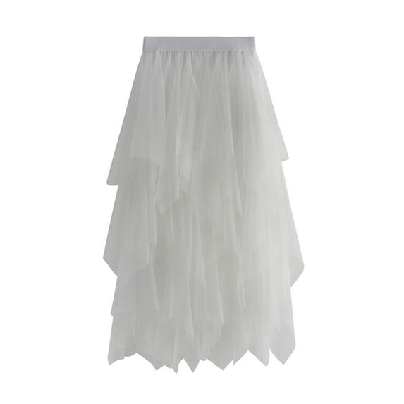 Women's Tulle Skirt High Waist Tiered Layered Mesh Ballet Prom Party Tulle Tutu A-line Midi Skirt
