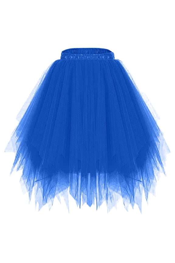Women’s Tulle Skirt, Party Puffball Skirt with Asymmetrical Hem and Mesh Layers, Perfect for Raves, Costumes, Dance Performances, or Bold Fashion Statements Blue 2XL