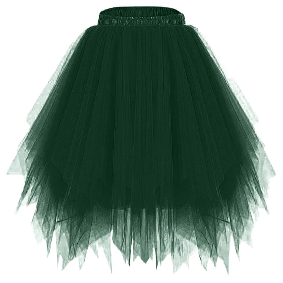 Women’s Tulle Skirt, Party Puffball Skirt with Asymmetrical Hem and Mesh Layers, Perfect for Raves, Costumes, Dance Performances, or Bold Fashion Statements Dark Green M