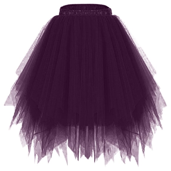 Women’s Tulle Skirt, Party Puffball Skirt with Asymmetrical Hem and Mesh Layers, Perfect for Raves, Costumes, Dance Performances, or Bold Fashion Statements Dark Purple 2XL