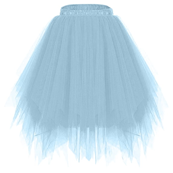 Women’s Tulle Skirt, Party Puffball Skirt with Asymmetrical Hem and Mesh Layers, Perfect for Raves, Costumes, Dance Performances, or Bold Fashion Statements Light Blue M
