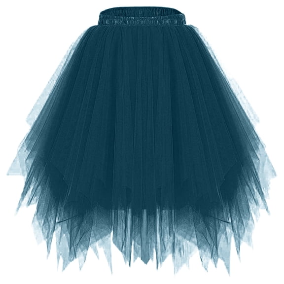 Women’s Tulle Skirt, Party Puffball Skirt with Asymmetrical Hem and Mesh Layers, Perfect for Raves, Costumes, Dance Performances, or Bold Fashion Statements Turquoise 2XL