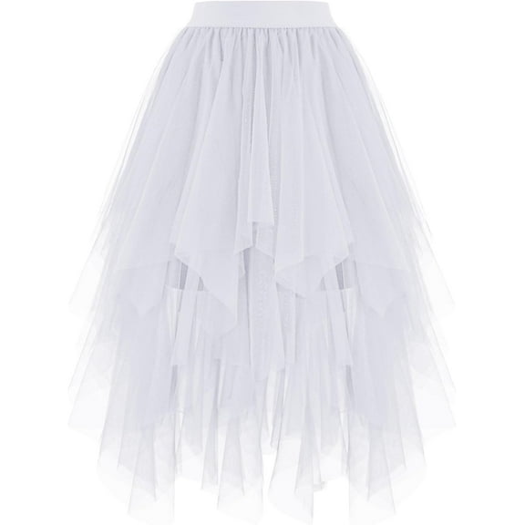 Women's Tulle Skirts High Low Layered Puffy Fairy Skirts Midi Length Irregular Tutu Skirt