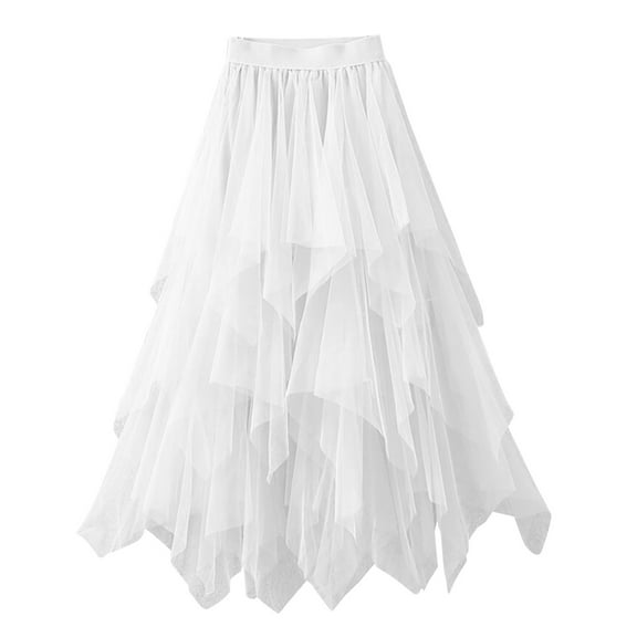 Womenâs Tulle Skirts Midi Elastic High Waist Pleated Mesh Flowy A-Line Party Long Tutu Skirts