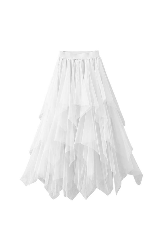 Womenâs Tulle Skirts Midi Elastic High Waist Pleated Mesh Flowy A-Line Party Long Tutu Skirts