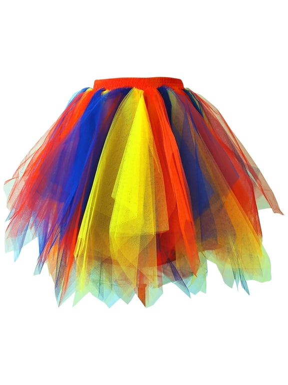 Women's Tulle Tutu Skirt for Adult Teen Girls Rainbow Colorful Irregular Multi Layered Elastic Waist Cute Tutus