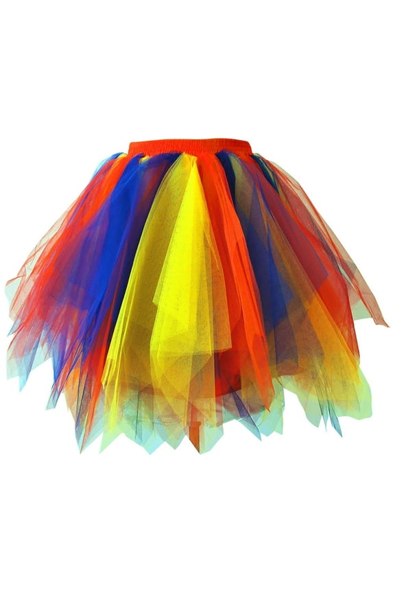 Women's Tulle Tutu Skirt for Adult Teen Girls Rainbow Colorful Irregular Multi Layered Elastic Waist Cute Tutus