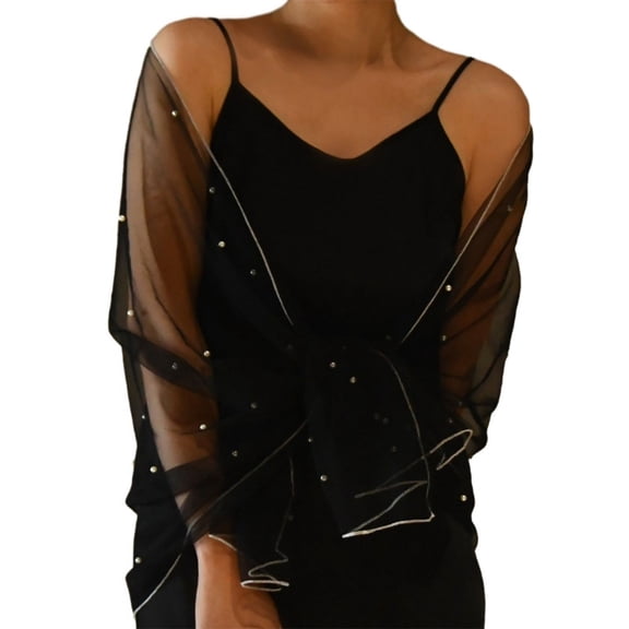 Women's Tulle Wrap with Pearls for Dressing Up Outdoor Wedding or Traveling