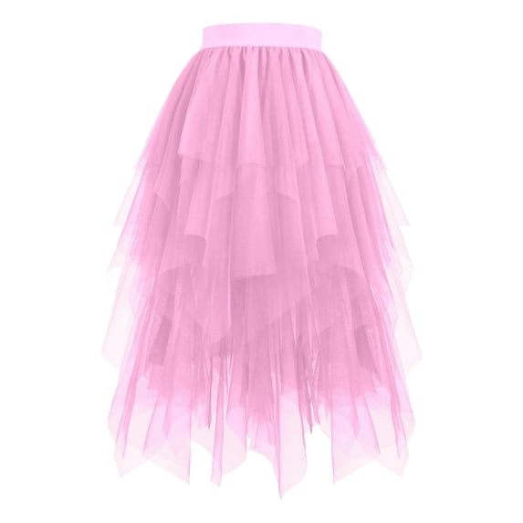 Women's Tulles Mesh Skirts High Low Layered Puffy Irregular Midi Tutus Dance Skirt S