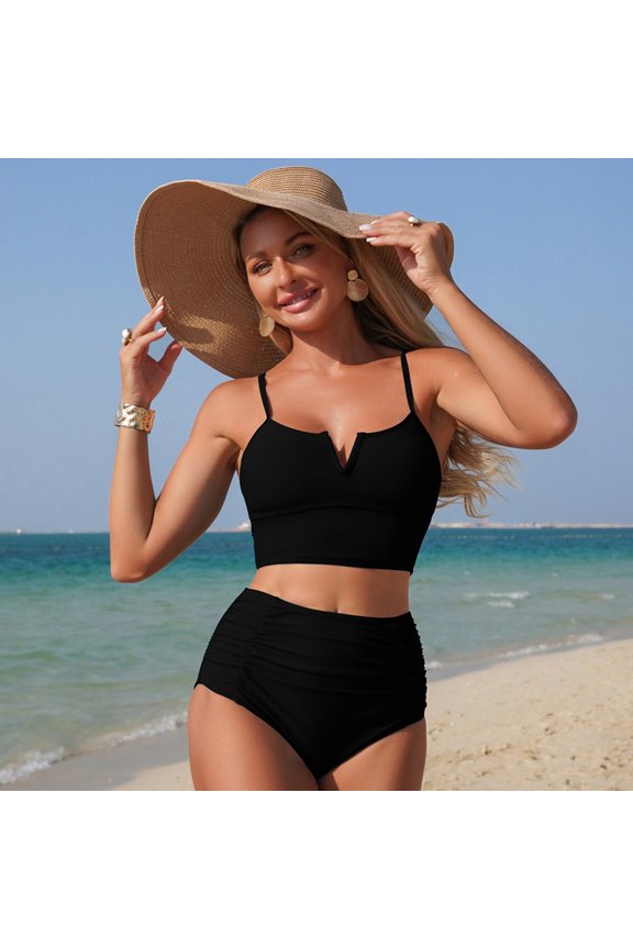 Women's Tummy Control High Waisted Bikini Set 2 Piece Swimsuits Twist Front Bathing Suits