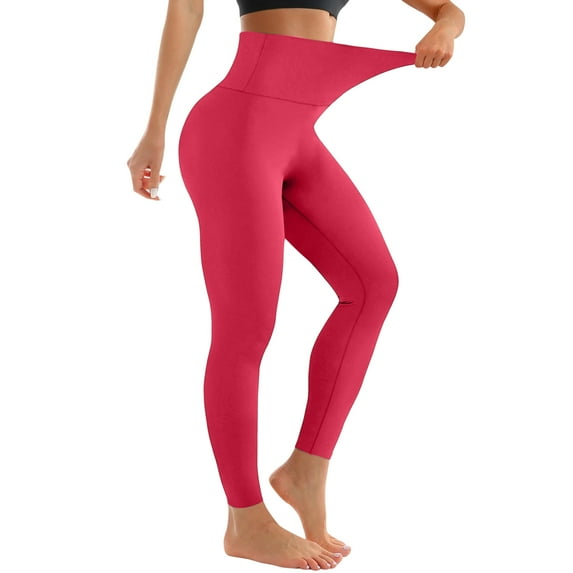 Women's Tummy Control Leggings, Solid Color Peach Lift Quick-Dry Workout Pants, Supportive Fitness Pants for Training or Yoga, Hot Pink - M