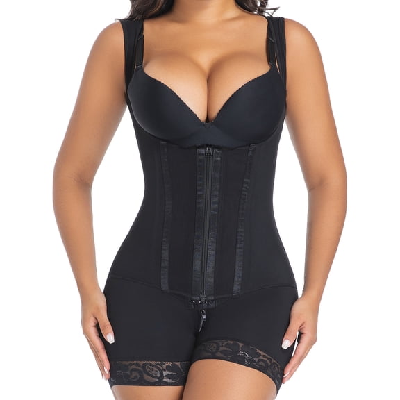 Women's Tummy Control Shapewear Bodysuit, High Waist Compression Body Shaper with Lace Trim