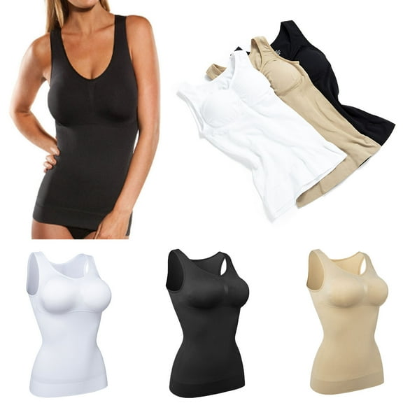 Women's Tummy Control Shapewear Tank Top with Built in Bra Camisole - Seamless Body Shaper Compression Tops
