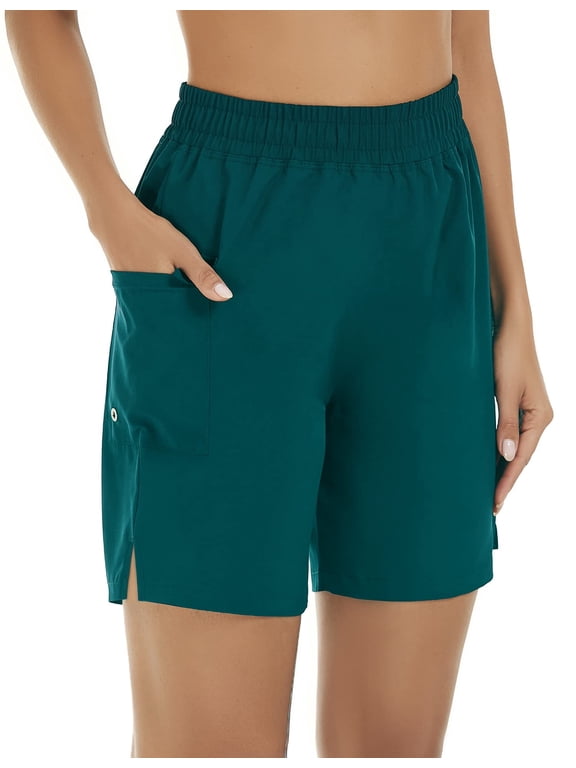 Women's Swim Shorts High Waisted, Bathing Suit Board Shorts Tummy Control Swimsuit Bottoms with Pocket Green
