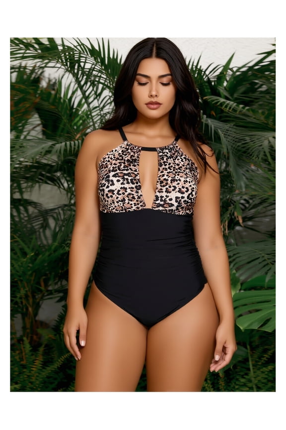 Women's Tummy Control Swimsuit Ruched One Piece Bathing Suit Deep V Neck Swimwear Adjustable Straps Swimsuits for Women