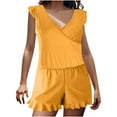 thumbnail image 1 of Women's Tummy Control Swimsuits Slimming One Piece Bathing Suit Ruffle Wrap V Neck Built-in Bra Swimwear with Pocket, 1 of 8
