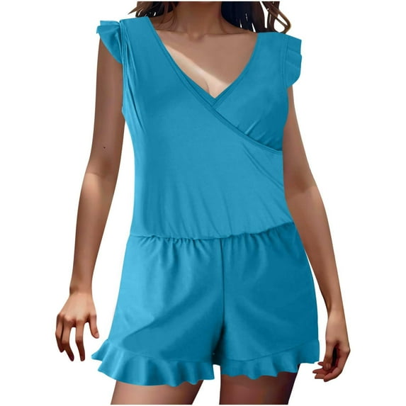 Women's Tummy Control Swimsuits Slimming One Piece Bathing Suit Ruffle Wrap V Neck Built-in Bra Swimwear with Pocket