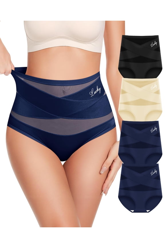 Women's Tummy Control Underwear 4 Pack, High Waisted No Muffin Top Panties, Unique Underwear Tummy Control Postpartum Briefs Full Coverage(Mixed  4PCS  S)
