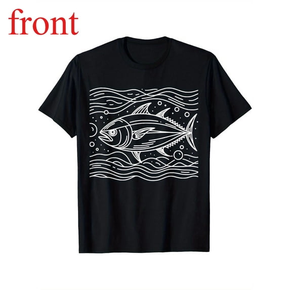 Women's Tuna Fish Graphic Comfortable T Shirt Breathable Short Sleeve Round Neck Top Black S-5XL