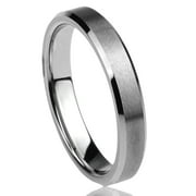 PRISTINE J Women's Tungsten Carbide Wedding Band Ring 4mm Comfort Fit Beveled Edge Flat Center Brushed Tungsten Ring