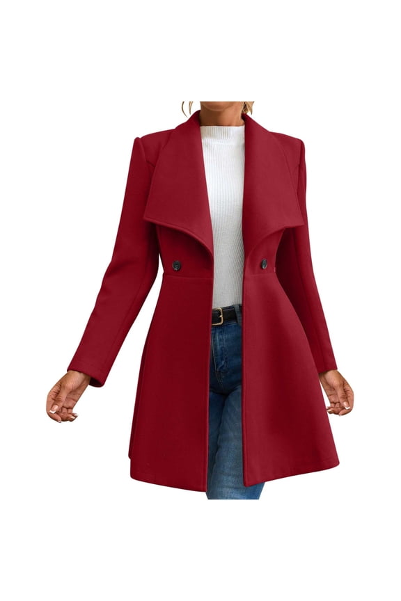 Women's Tunic Coat Lapel Jacket Button Belt Shawl Elegant Wool Blend Jacket Winter A-Line Silhouette Work Office Midi Wool Pea OverCoat Autumn Winter Coats Outerwear
