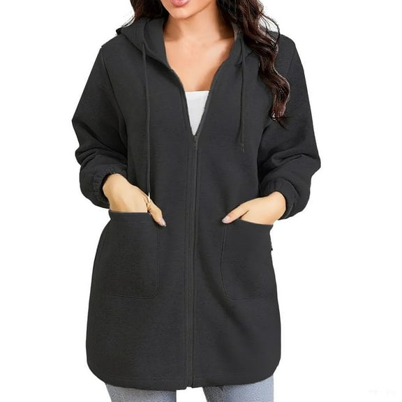 CHUMUD Women's Tunic Long Length Full Zip Hooded Sweatshirt Hoodies Casual Drawstring Cotton Jacket with Pockets 2025 Fall Coat