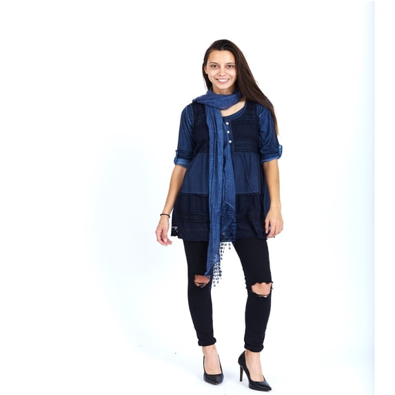 Women's Tunic Top - Lacey Layers 3-Pcs. Set with Scarf