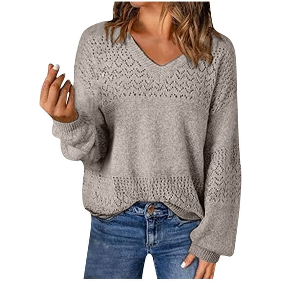 Women's Tunic Tops Casual V Neck Sweaters Long Sleeve Pullover Sweater Knit Jumper Tops