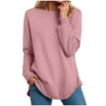 thumbnail image 1 of Women's Tunic Tops Fall Winter Loose Crew Neck Long Sleeve Batwing Cold Shoulder Curve Hem Plain Leisure Waffle Knit Top Tops(Pink,M), 1 of 7